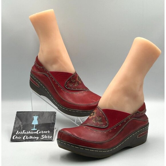 Spring Step L'artiste Women's Red Leather Burbank Slip-On Clogs Sz 7.5 (38) 3113 - Picture 11 of 16